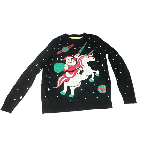 Tipsey Elves SANTA UNICORN UGLY CHRISTMAS SWEATER SZ Medium - Picture 2 of 9